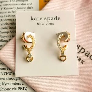 Kate Spade Shining Spade Pearl Gold Huggie Earrings NEW / DUST BAG
